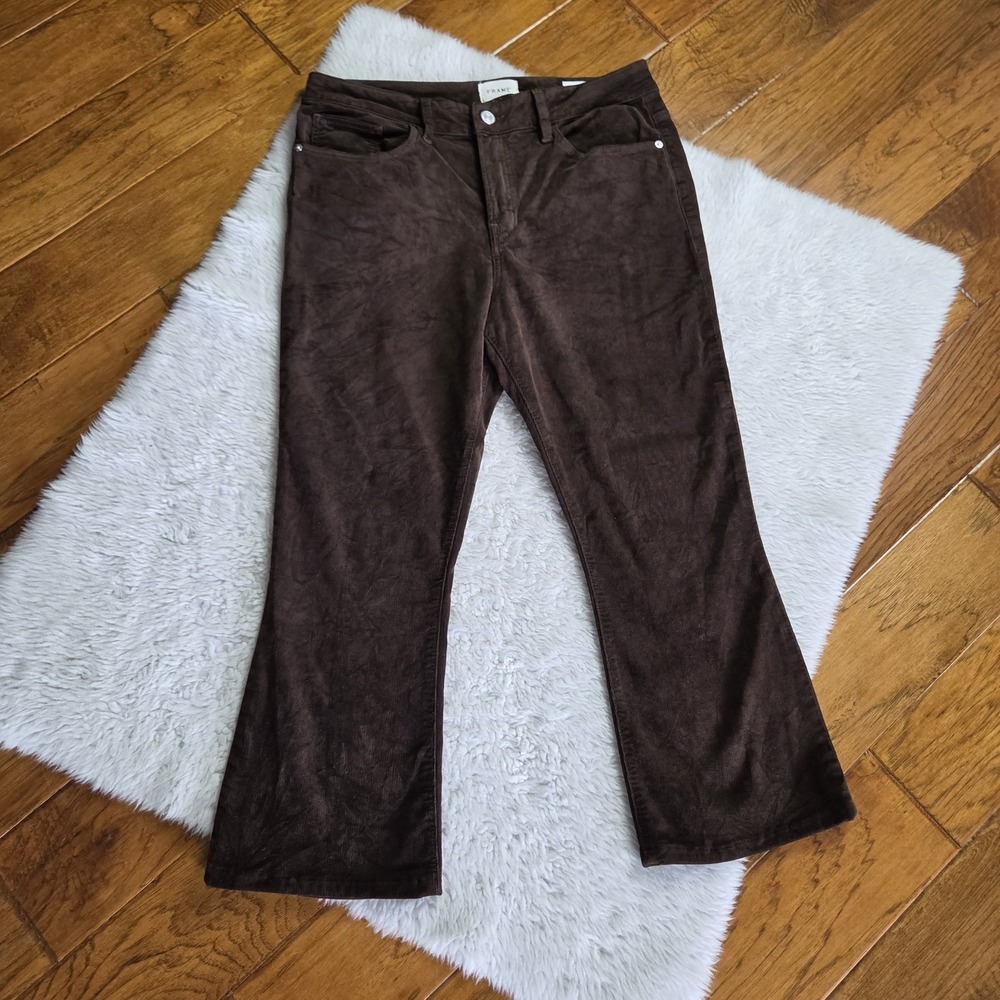 Frame Le Crop Mini Boot Cut Pants Women's 31 Corduroy Espresso Brown Cropped